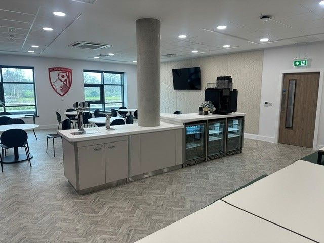 Coffee station with under-counter drinks fridges