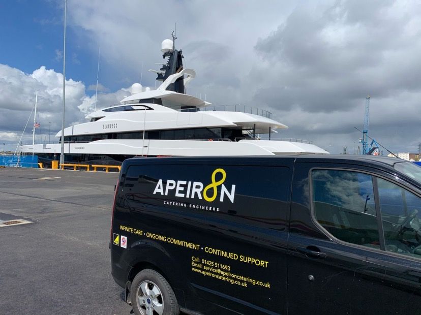 Apeiron Catering van with the slogan Infinite Care, Ongoing Commitment, Continued Support